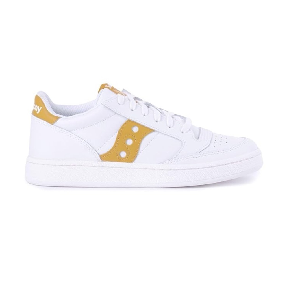 Saucony White & Mustard Yellow Leather Upper Jazz Court Trainers Womens Size 5